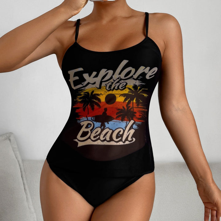 Ladies Tankini Set with sporty graphic design and high-waisted bottoms Mune Fashion