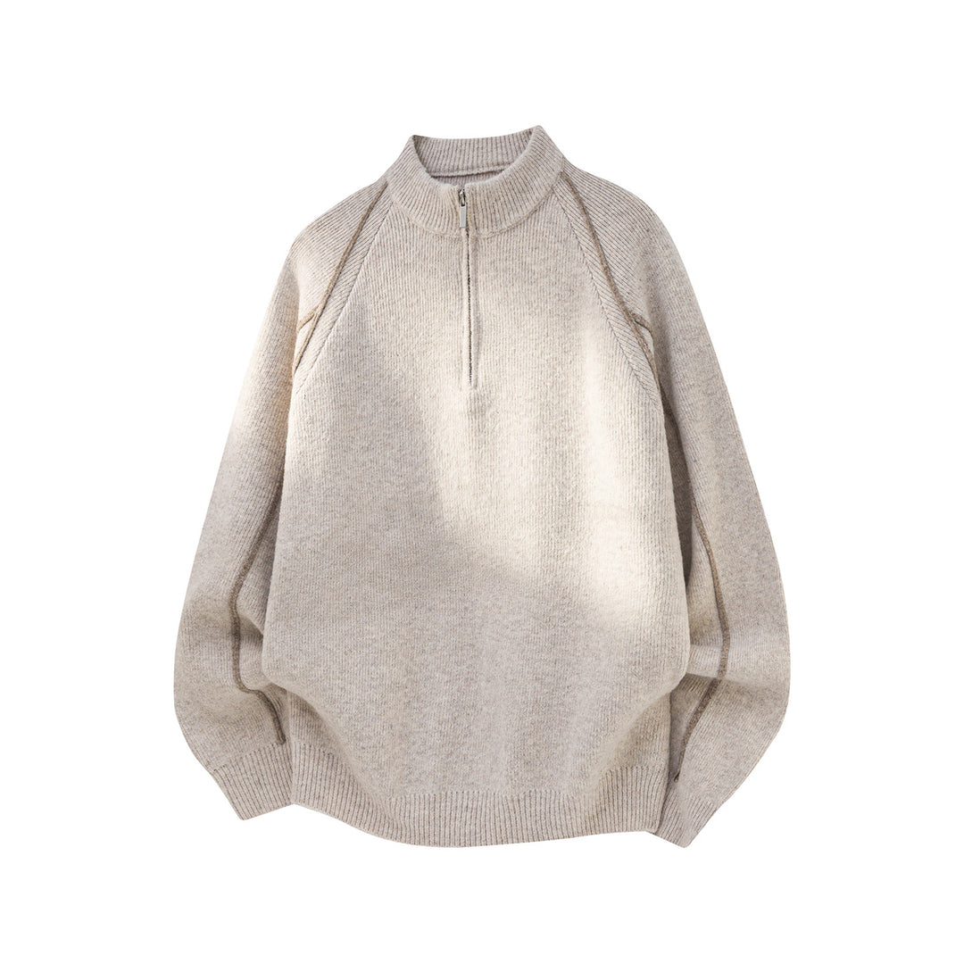 Men's Oversized Knit Sweater with Half-Zip and Contrast Piping Mune Fashion