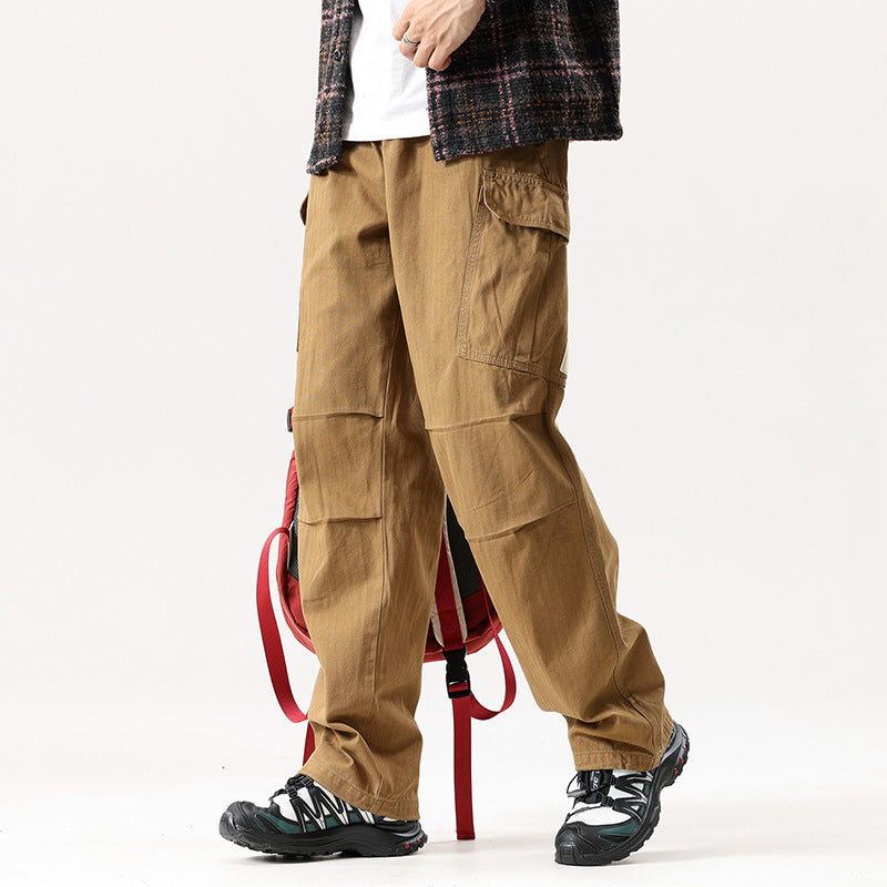 Men's Loose Cargo Pants with Reinforced Knee Panels and Multi-Pockets Drune