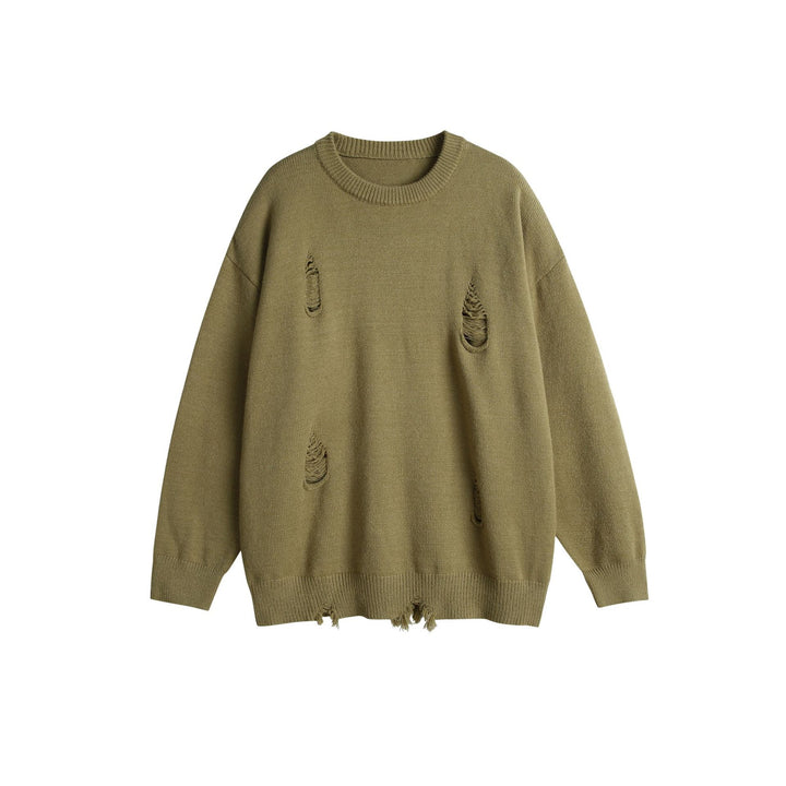 Unisex Oversize Knit Sweater with Destroyed Detail and Ribbed Cuffs Mune Fashion
