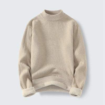 Women's fine knit mock neck pullover with warming fleece lining and turned-down teddy cuffs Mune Fashion