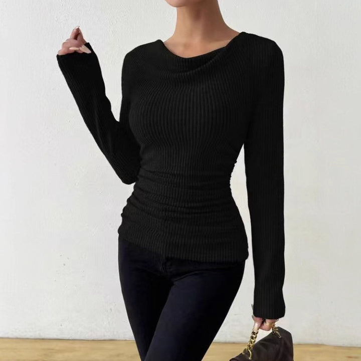 Women’s fitted rib knit long sleeve with ruched waist Mune Fashion