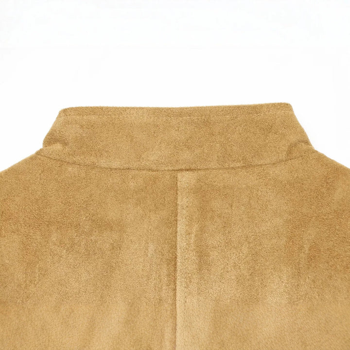 Women's Tailored Suede-Look Jacket in Military Style with Stand-up Collar and Shoulder Straps Mune Fashion