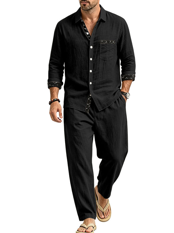 Men's Lightweight Linen Look Casual Set with Shirt and Relax Pants Mune Fashion