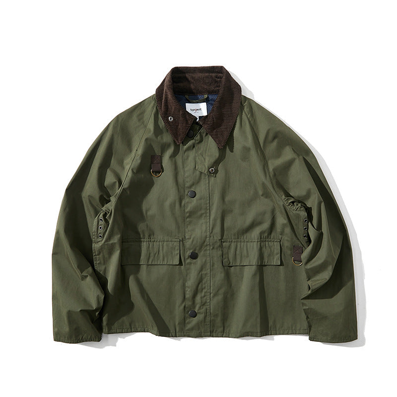 Men's Short Cut Utility Field Jacket with Cord Collar and D-Ring Details Mune Fashion