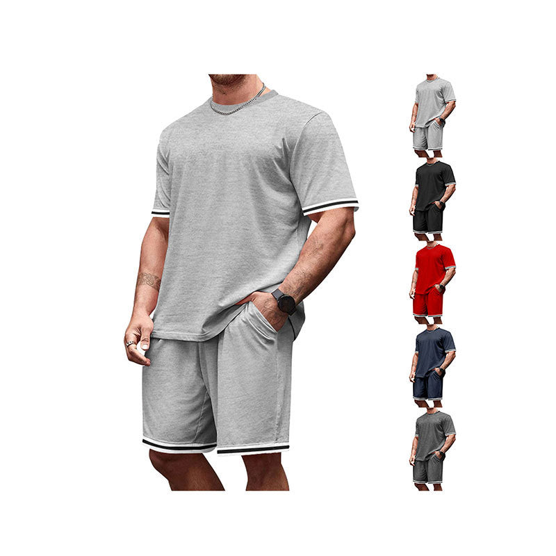 Men's sporty lounge set made of high-quality cotton blend with fitted short-sleeve shirt and drawstring shorts with contrasting cuffs Mune Fashion