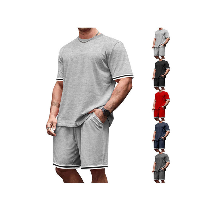 Men's sporty lounge set made of high-quality cotton blend with fitted short-sleeve shirt and drawstring shorts with contrasting cuffs Mune Fashion