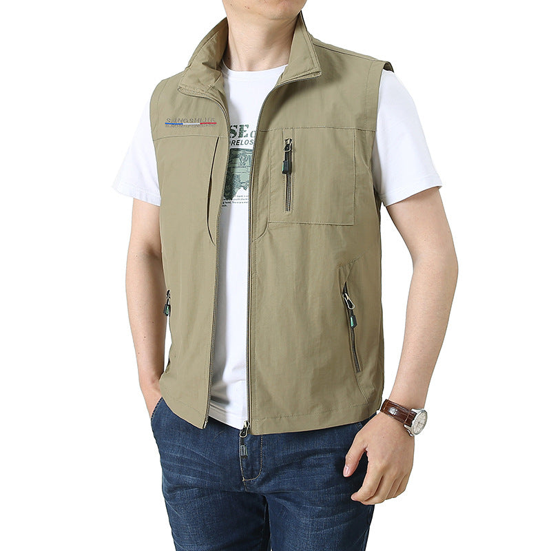 Men's Softshell Utility Vest with Stand-Up Collar and Multi-Pockets Mune Fashion
