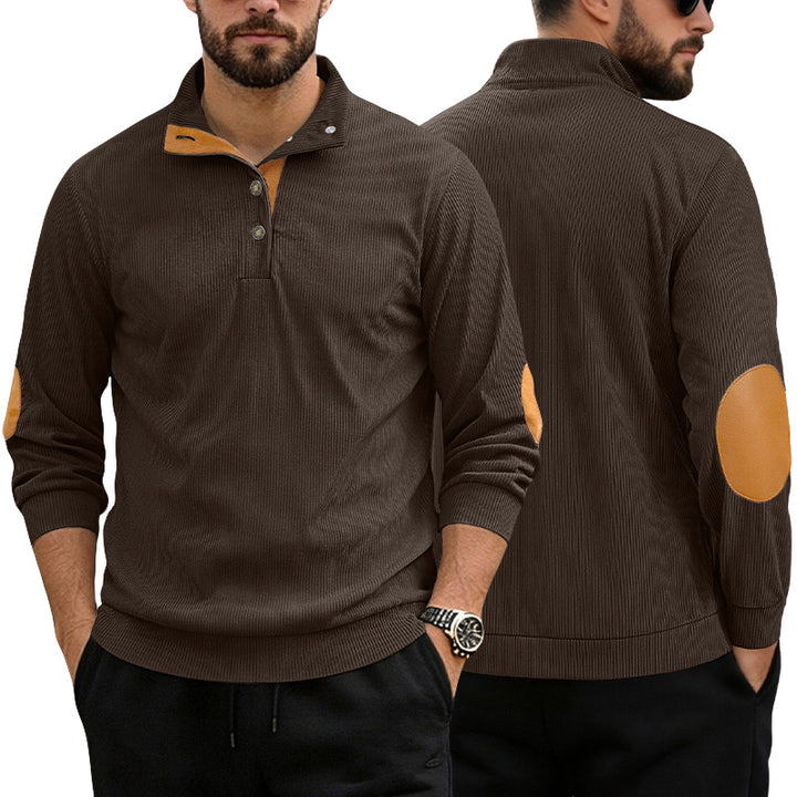 Men's casual structured sweater with polo collar, short button placket and vegan leather trims Mune Fashion