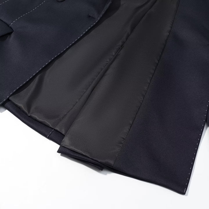 Women's Double-Breasted Longline Blazer with Contrast Stitching Mune Fashion