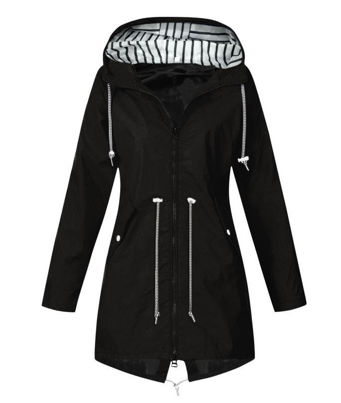 Women's tailored parka jacket with hood, drawstring waist and concealed zipper Mune Fashion
