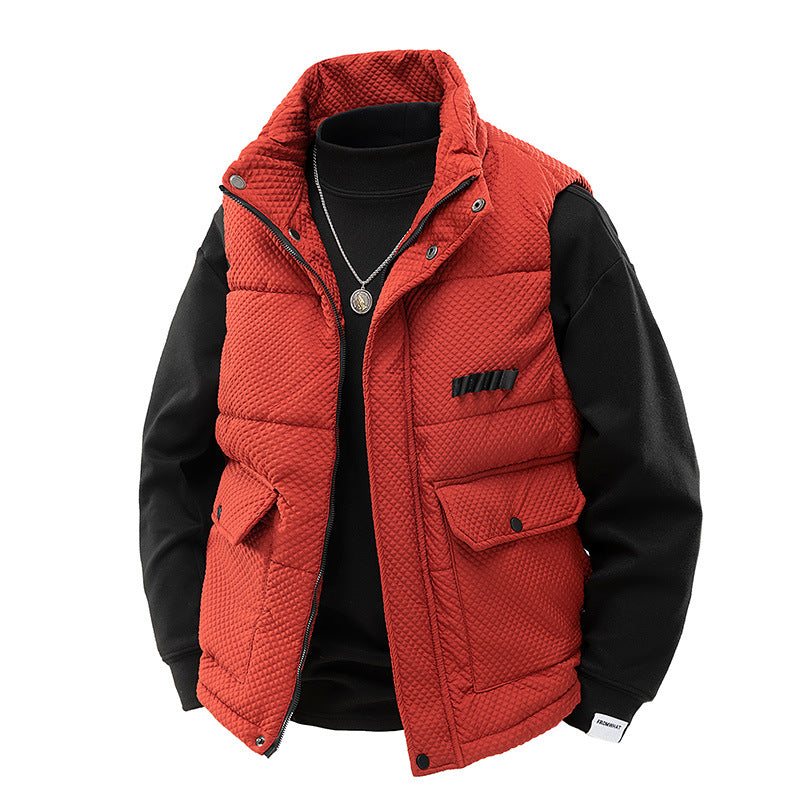Men's Padded Quilted Vest with Utility Pockets and High Collar Mune Fashion