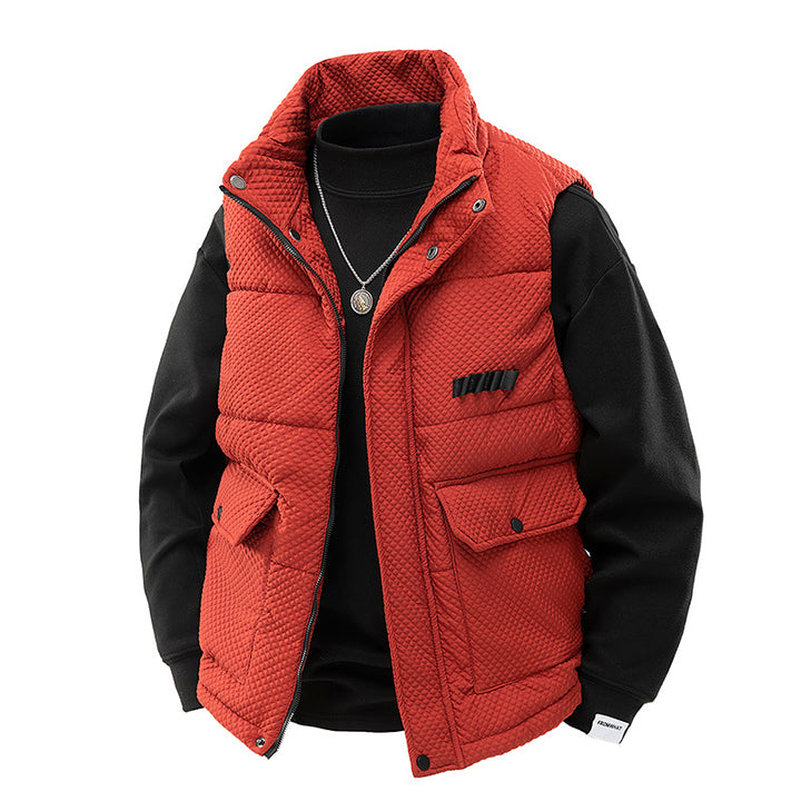 Men's Padded Quilted Vest with Utility Pockets and High Collar Mune Fashion