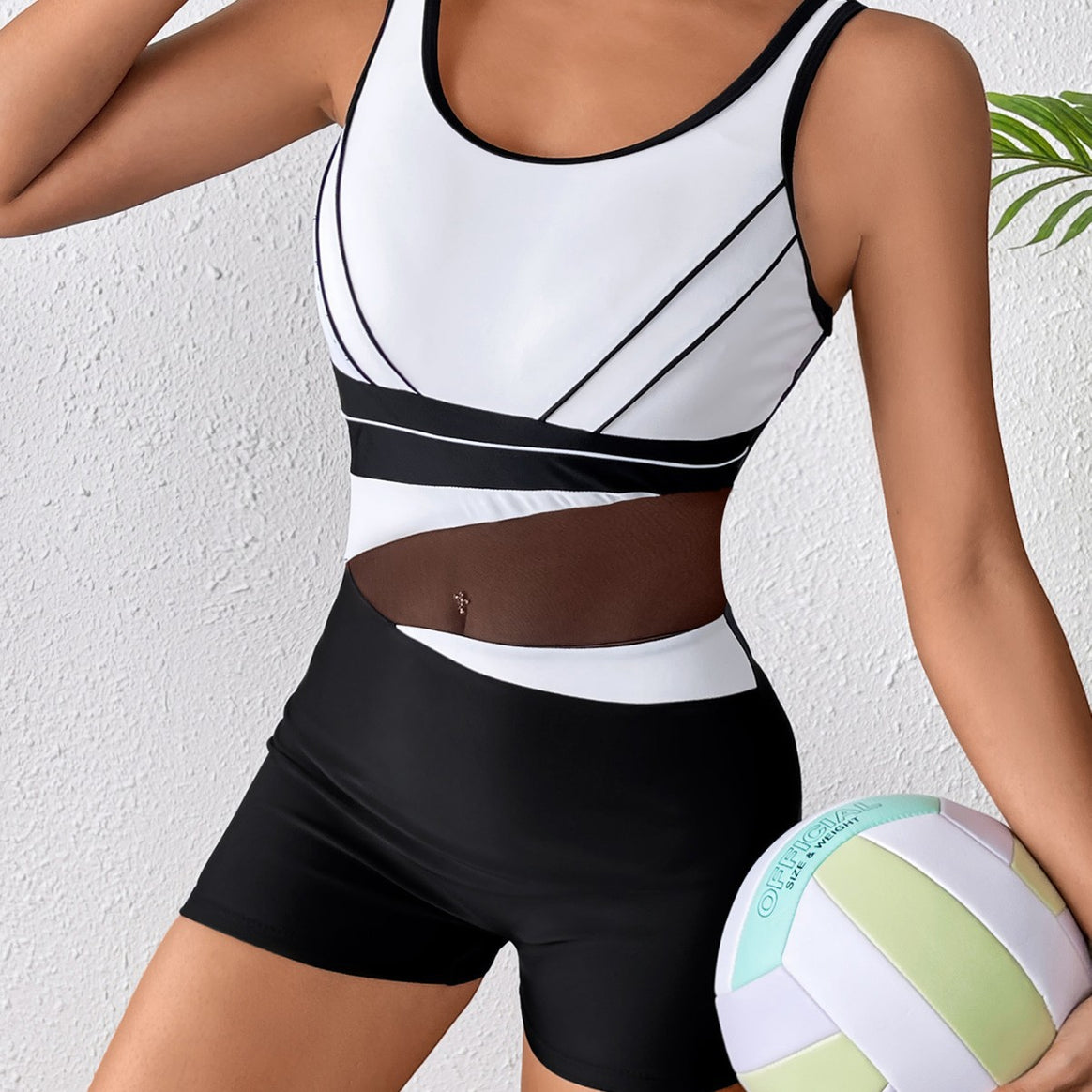 Women's High Neck Sport Swimsuit with Fashionable Mesh Design Mune Fashion