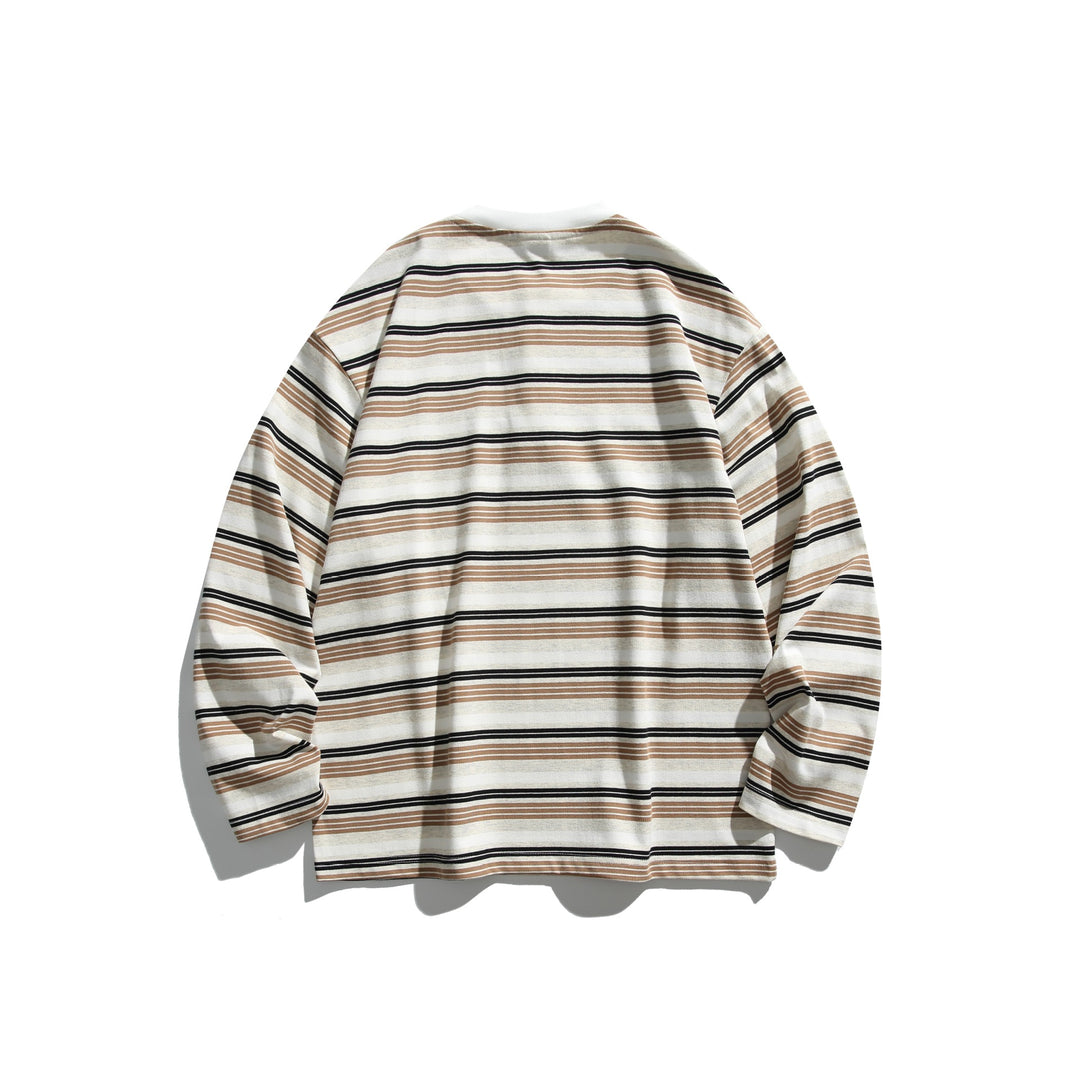 Unisex Oversized Henley shirt with button placket, striped structure and ribbed collar Mune Fashion