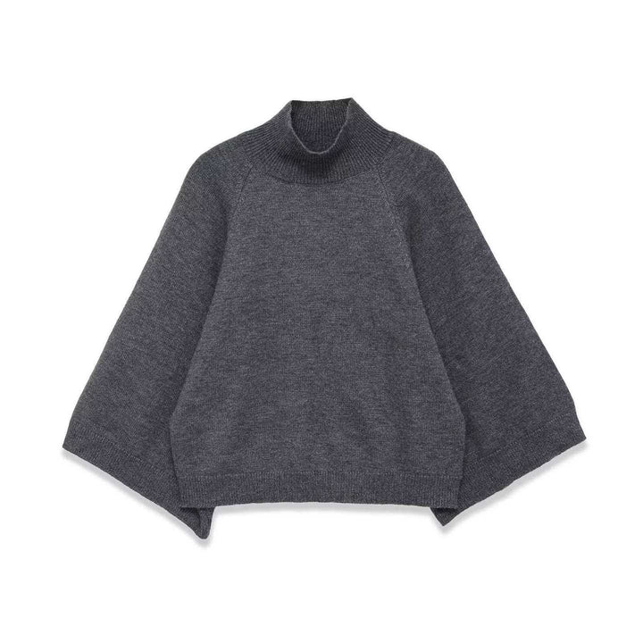 Women's nan kastiger turtleneck poncho sweater with raglan sleeves and elastic hem cuff Mune Fashion