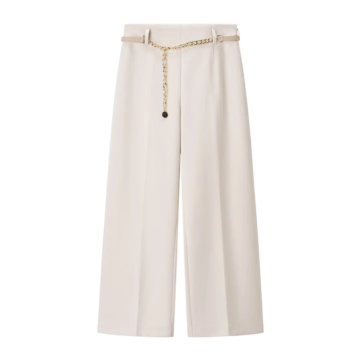 Women's loosely cut high-waist trousers with crease and removable jewelry chain belt Mune Fashion