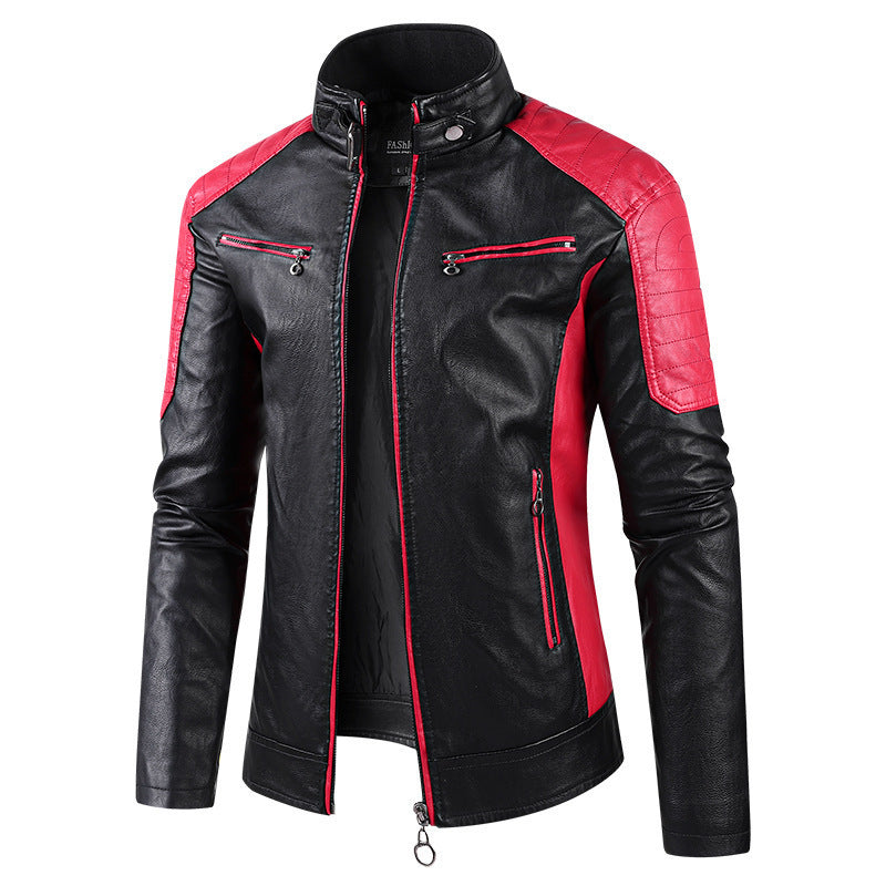 Men's sporty faux leather jacket with high collar Mune Fashion