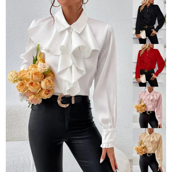 Women's Blouse with Refined Ruffle Details and Elegant Sleeves Mune