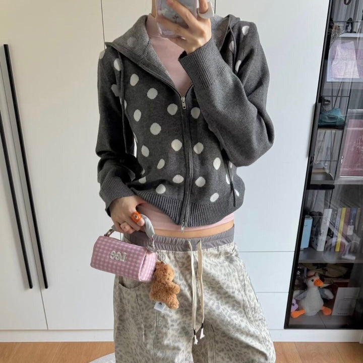 Women's zip-up hoodie, washed vintage look & discreet polka dot application Mune Fashion
