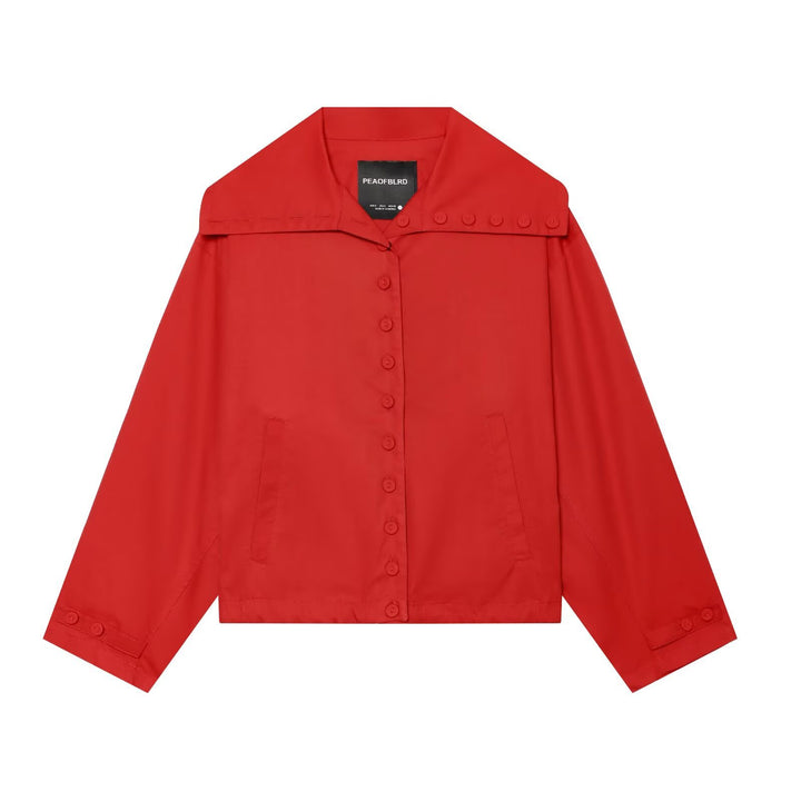 Women's Short Boxy Utility Jacket with Overlapping Collar and Button Detail Mune Fashion