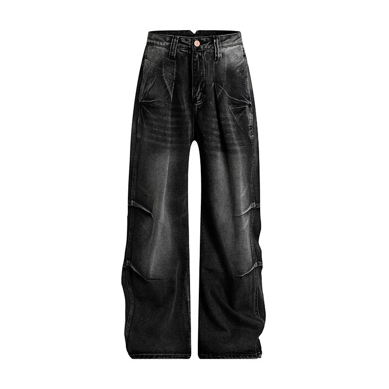 Women High-Waist Wide Denim Palazzo Jeans with Cargo Piping and Used Wash Mune Fashion