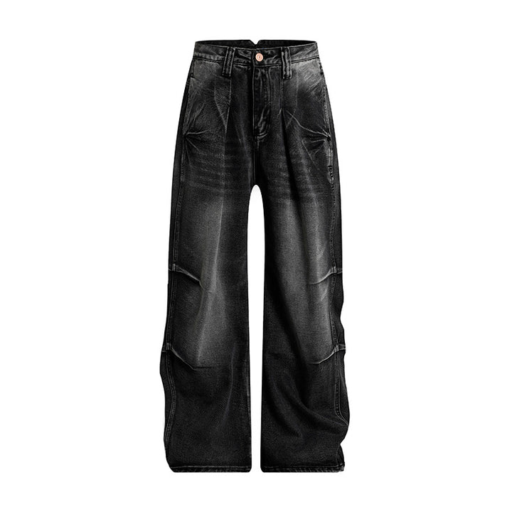Women High-Waist Wide Denim Palazzo Jeans with Cargo Piping and Used Wash Mune Fashion