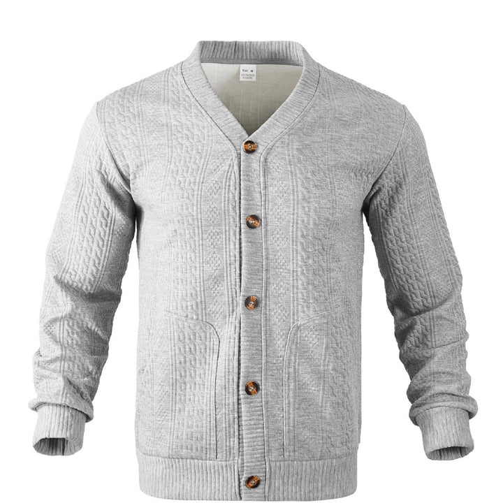 Men's Structured Knit Cardigan with Cable and Waffle Pattern, Button Placket and Patch Pockets Mune Fashion