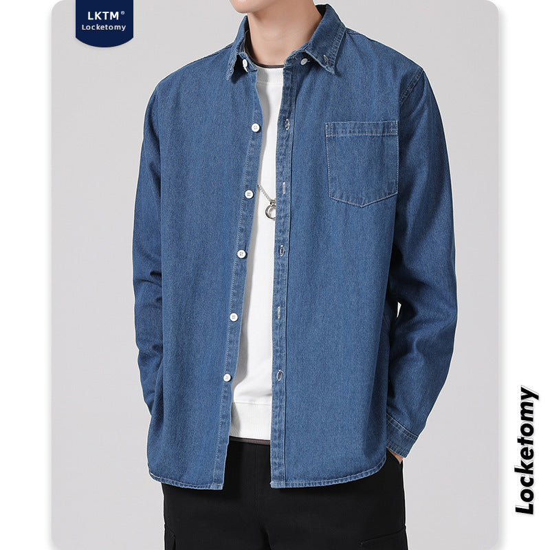 Men's Lightweight Cotton Denim Shirt with Chest Pocket and Relaxed Fit Mune Fashion