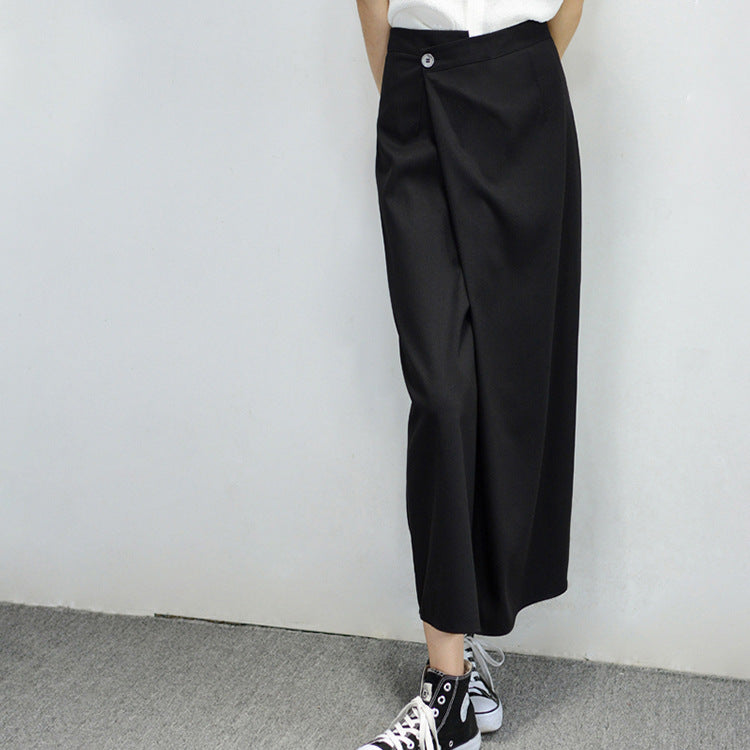 Women's high-waisted wrap maxi skirt with side button detail and straight fall Mune Fashion