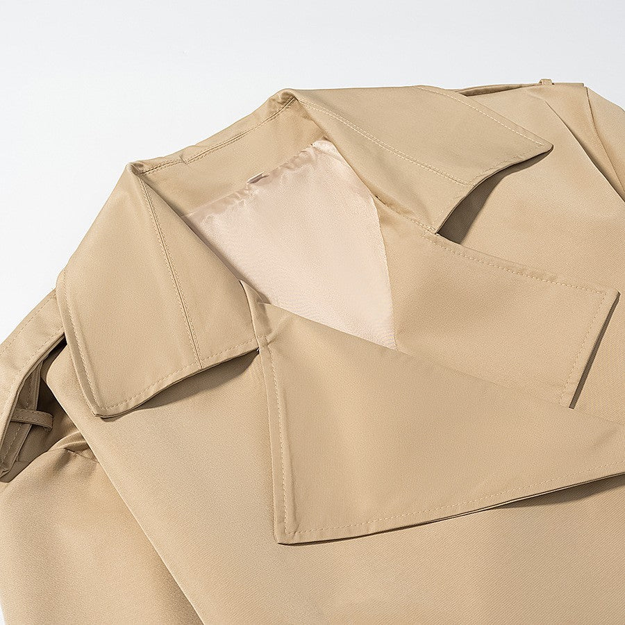 Women Tailored Short Trench Coat with Tie Belt and Epaulettes Mune Fashion