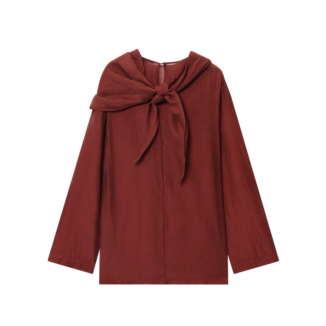 Women's nano elegant-draped blouse with large waterfall collar and slightly textured satin look Mune Fashion