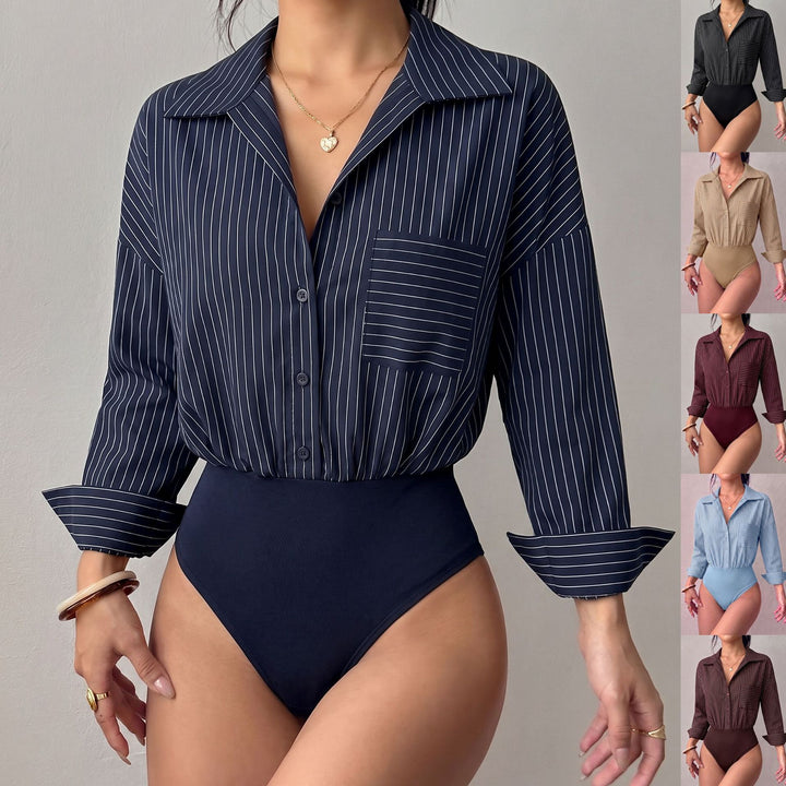 Women's shirt-body with tailored fit, Kent collar and fine stripe pattern Mune Fashion