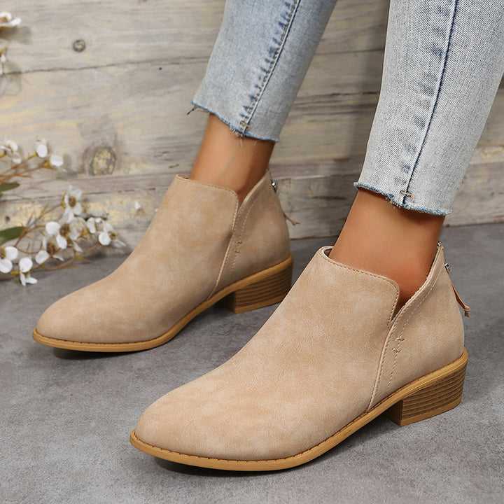 Women's slim ankle boots made of micro suede with hidden back zipper and slight block heel Mune Fashion