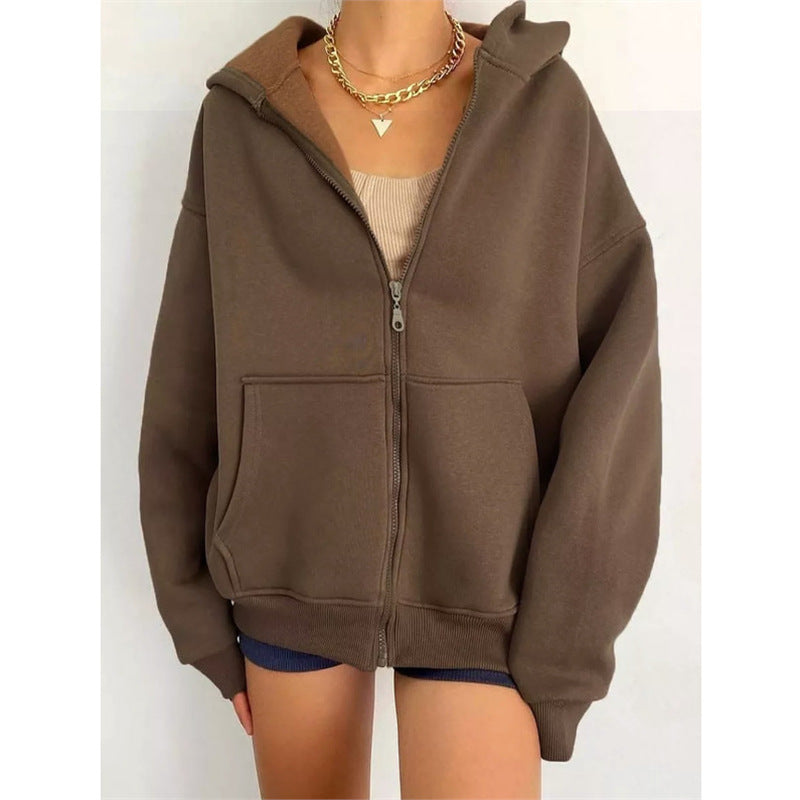 Women oversized hoodie jacket with zipper and kangaroo pockets Mune Fashion