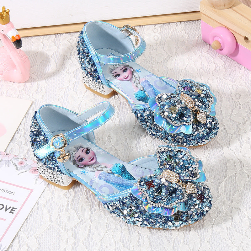 Girls Glittering Ballet Flats with Flower and Rhinestone Decoration Mune Fashion