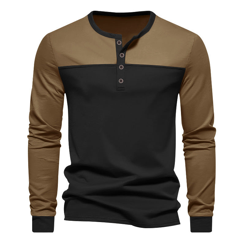 Men's two-tone long sleeve shirt in Henley style with shoulder yoke, short button placket and ribbed cuffs Mune Fashion