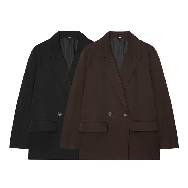 Women’s Oversized Double-Breasted Blazer with Flap Pockets and Loose Silhouette Mune Fashion