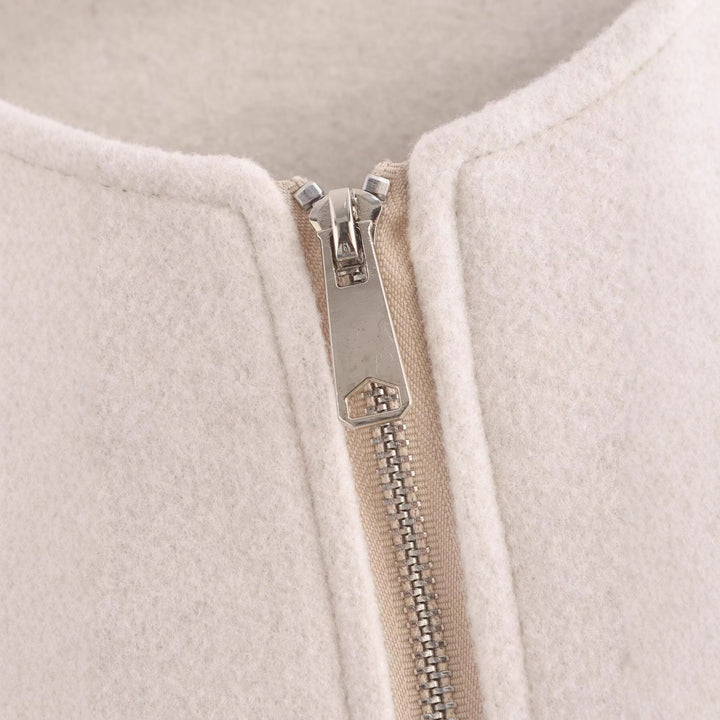 Women's Short Cropped Bomber Jacket in Velour Suede Look with Round Neckline, Zipper and Balloon Sleeves Mune Fashion