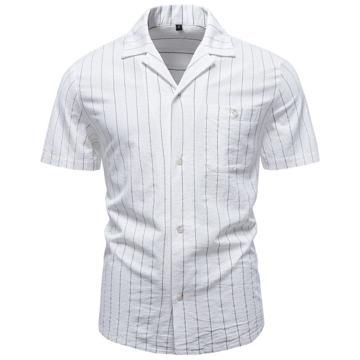 Men's lightweight short-sleeve shirt made of cotton-linen blend with notch collar and fine pinstripes Mune Fashion
