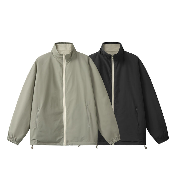 Unisex Lightweight Boxy Windbreaker with High Stand Collar and Drawstring Mune Fashion