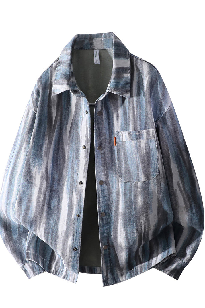 Men's oversized shirt jacket in watercolor stripe look with breast pocket & soft cotton blend Mune Fashion