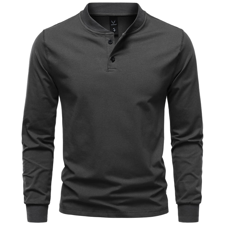 Men's Long Sleeve Henley Shirt with Stand Collar and Double Button Placket, Slim Fit, Cotton Blend Mune Fashion