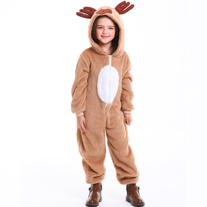Girls Plush Reindeer Overall with Hood and Ears Mune Fashion