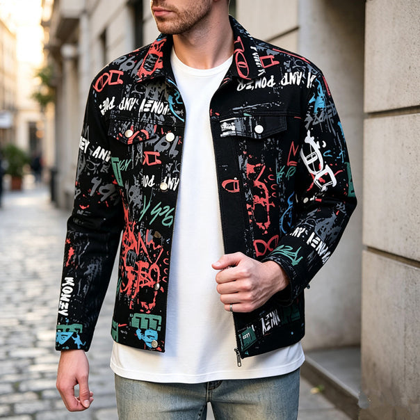 Men's Stylish Graffiti Denim Jacket Mune Fashion
