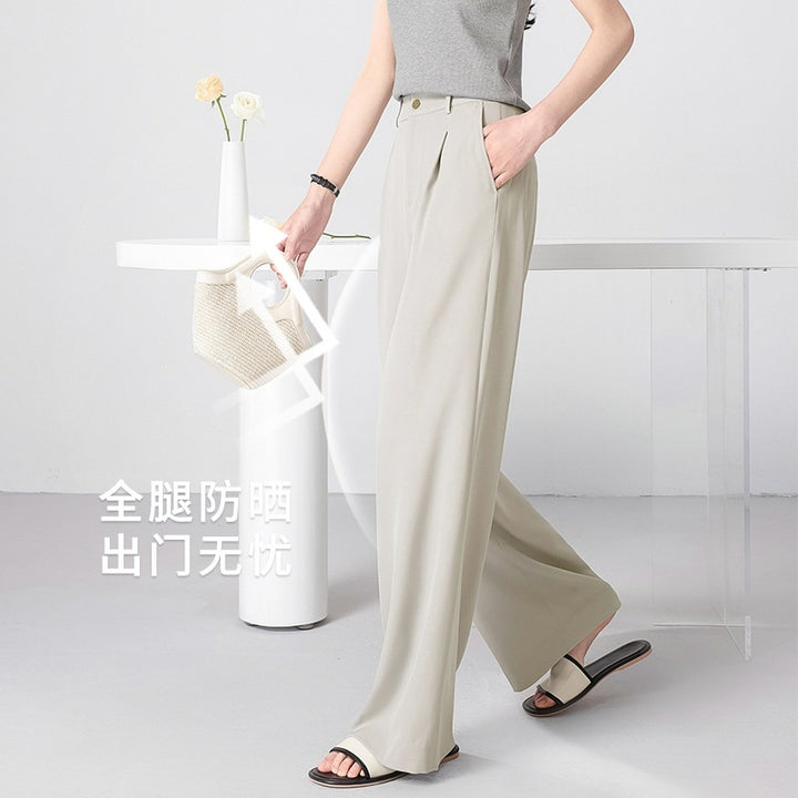 Women Wide High-Waisted Satin Pants with Pleats and Side Pockets Mune Fashion