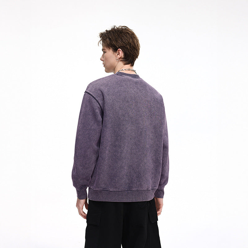 Men's Oversize Waffle Structure Sweatshirt with Crew Neck and Ribbed Cuffs Mune Fashion
