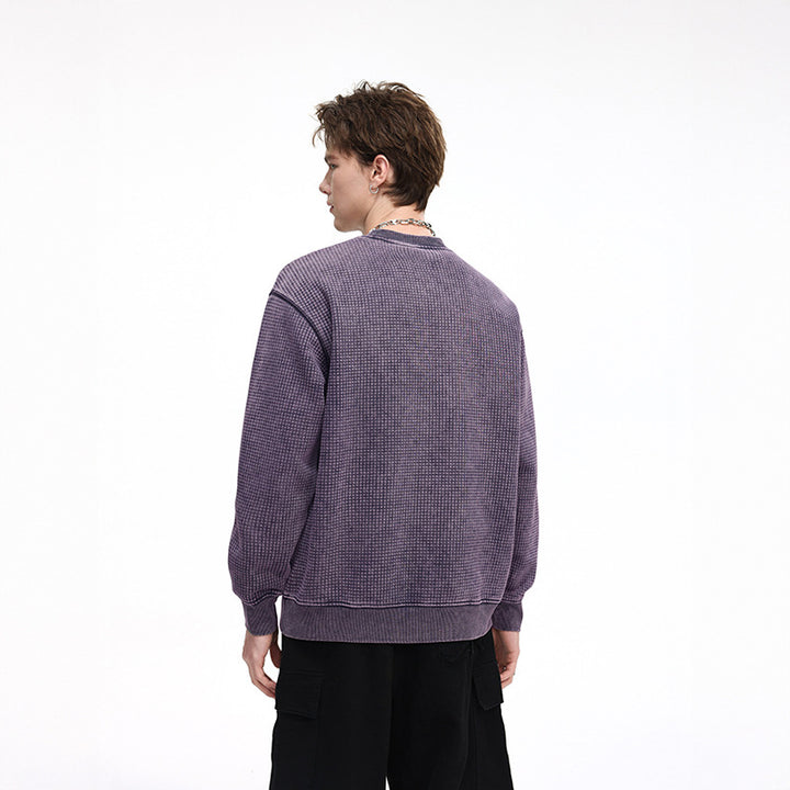 Men's Oversize Waffle Structure Sweatshirt with Crew Neck and Ribbed Cuffs Mune Fashion