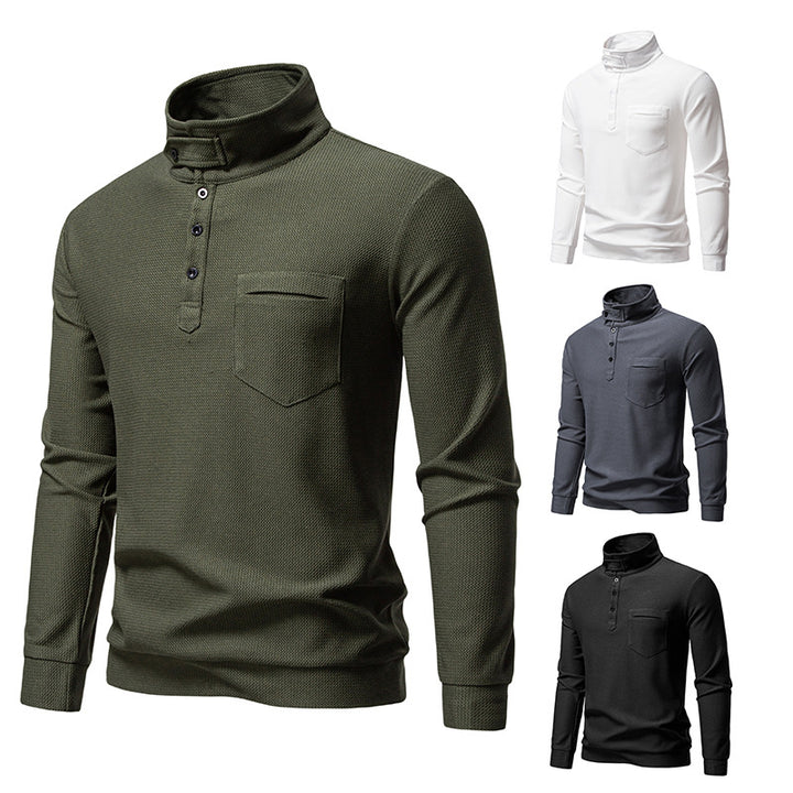 Men's Textured Waffle Knit Henley Shirt with High Collar, Button Placket and Chest Pocket Mune Fashion