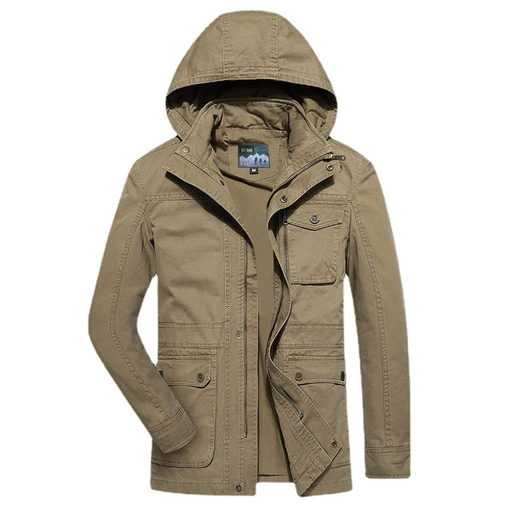 Men's field jacket in utility style with hood canvas outer material and multiple pockets Mune Fashion